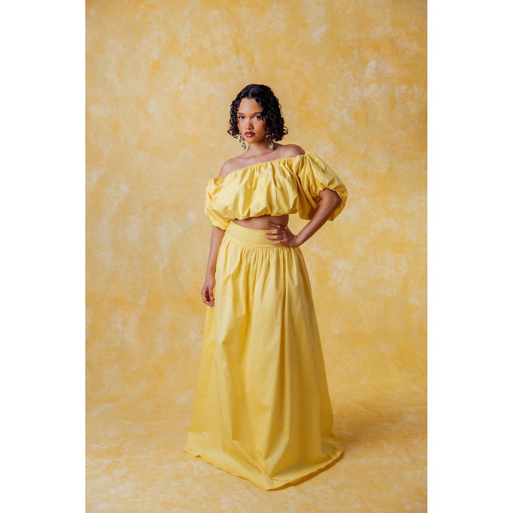 KAI Collective Amaya Crop Top & Maxi Skirt Set Yellow Large NWT Rare